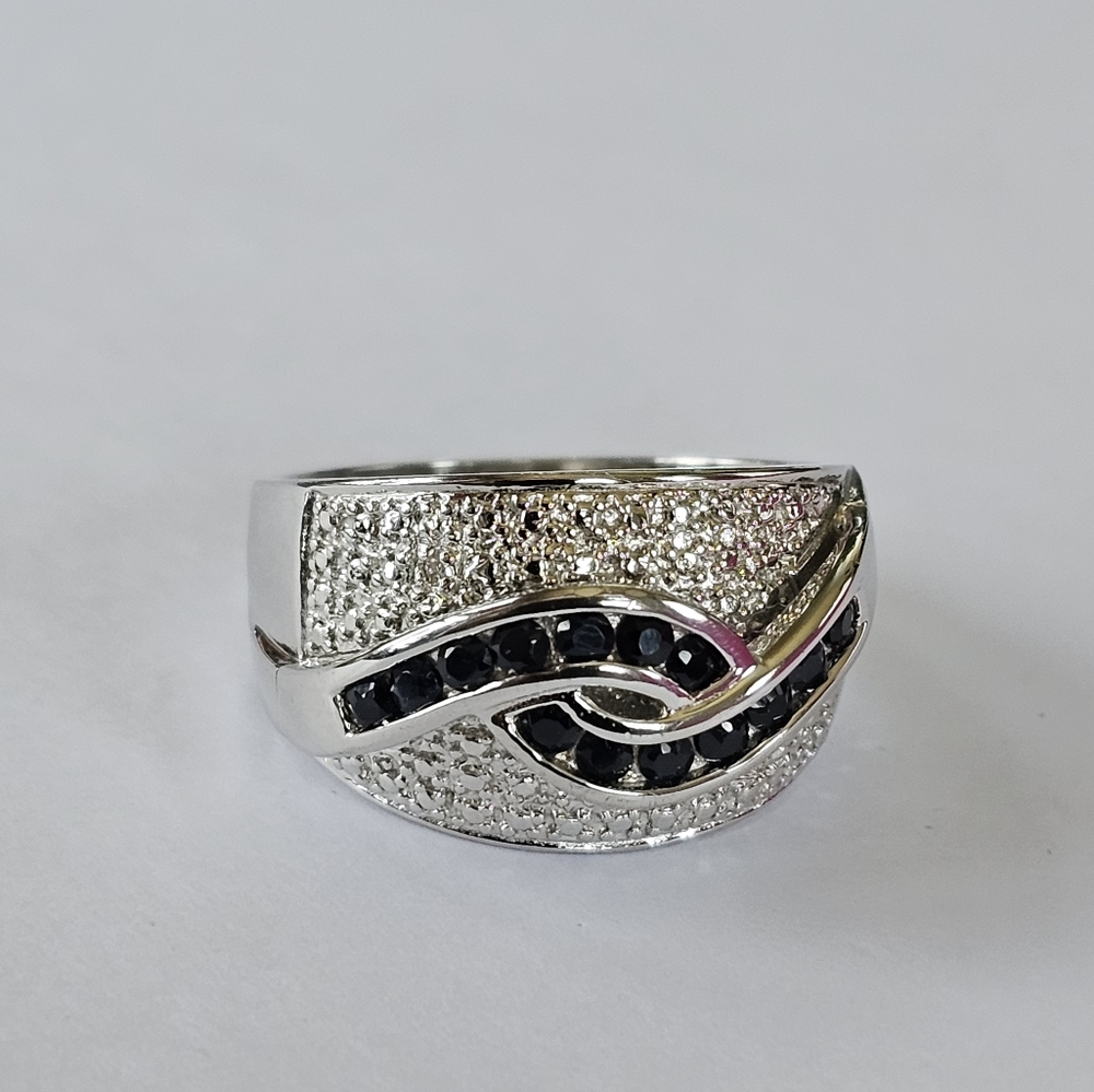 Genuine Blue Sapphires and Diamonds 925 Size 10 - Picture 6 of 6
